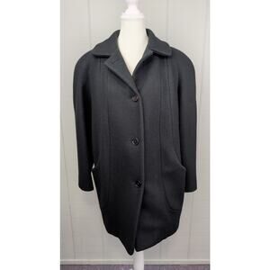 VTG Noble Fashions Womens Black Pea Coat Size LG? Wool Blend Classic Made in USA